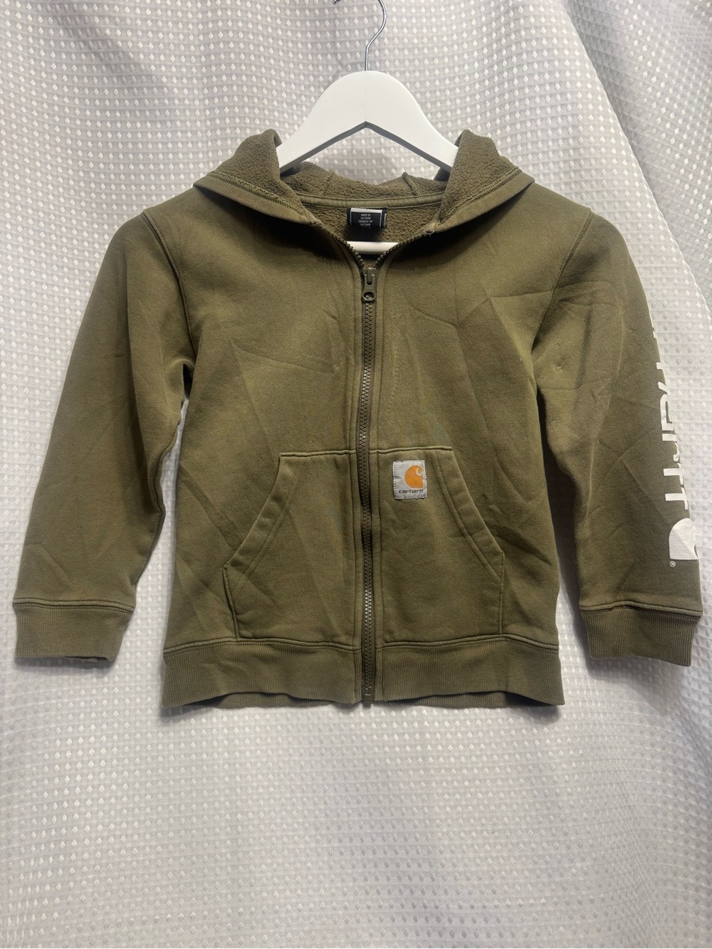 Carhartt Kids Olive Green Full-Zip Hooded Sweatshirt